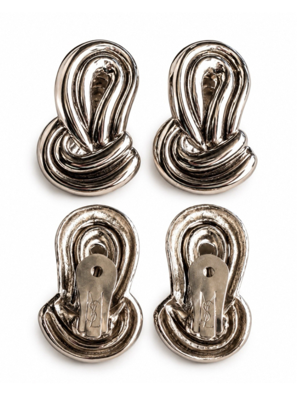 Vintage YSL Yves Saint Laurent Clip On Earrings Silver Tone Abstract Signed - Picture 3 of 6